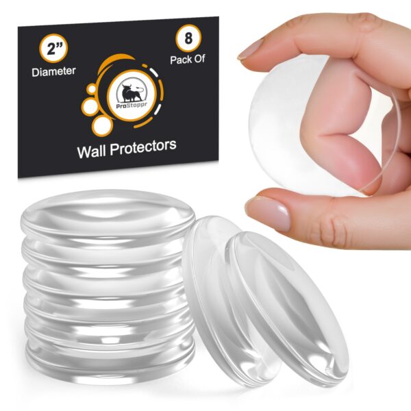 Transparent Door Stoppers - Large 2" (8 PCS) - Door Stoppers for Wall with Strong Back Adhesive - Quiet and Shock Absorbent Silicone Wall Protectors from Door Knobs - Protects Every Wall Surface